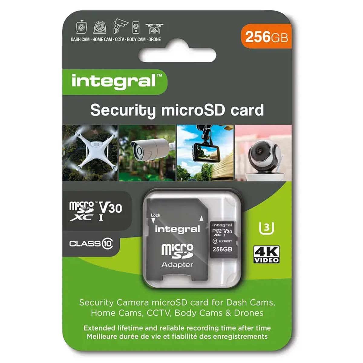 256GB security camera microSD card for dashcams, home cameras, CCTV, body cameras and drones