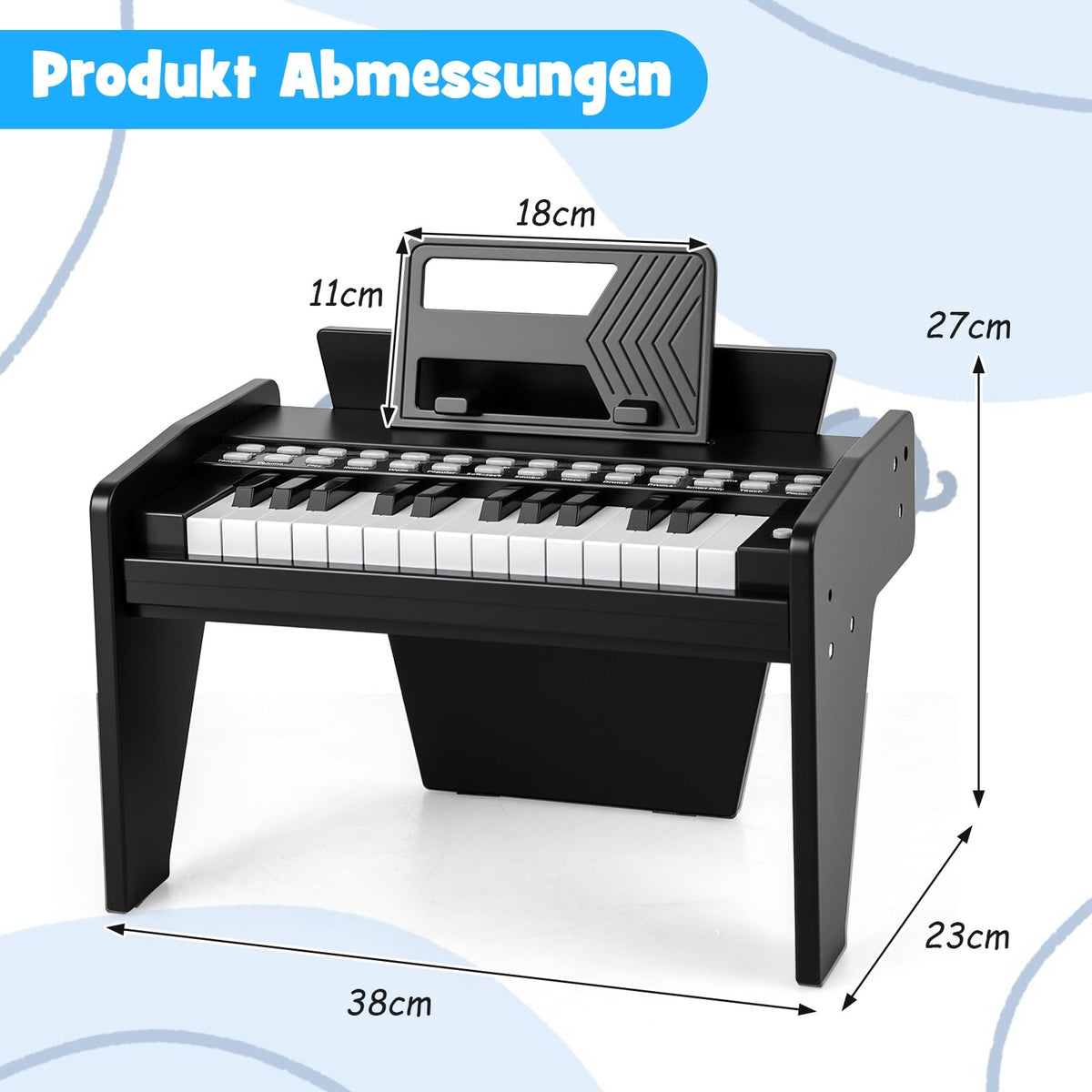 25-Key Kids Digital Piano – Adjustable Speed, Black