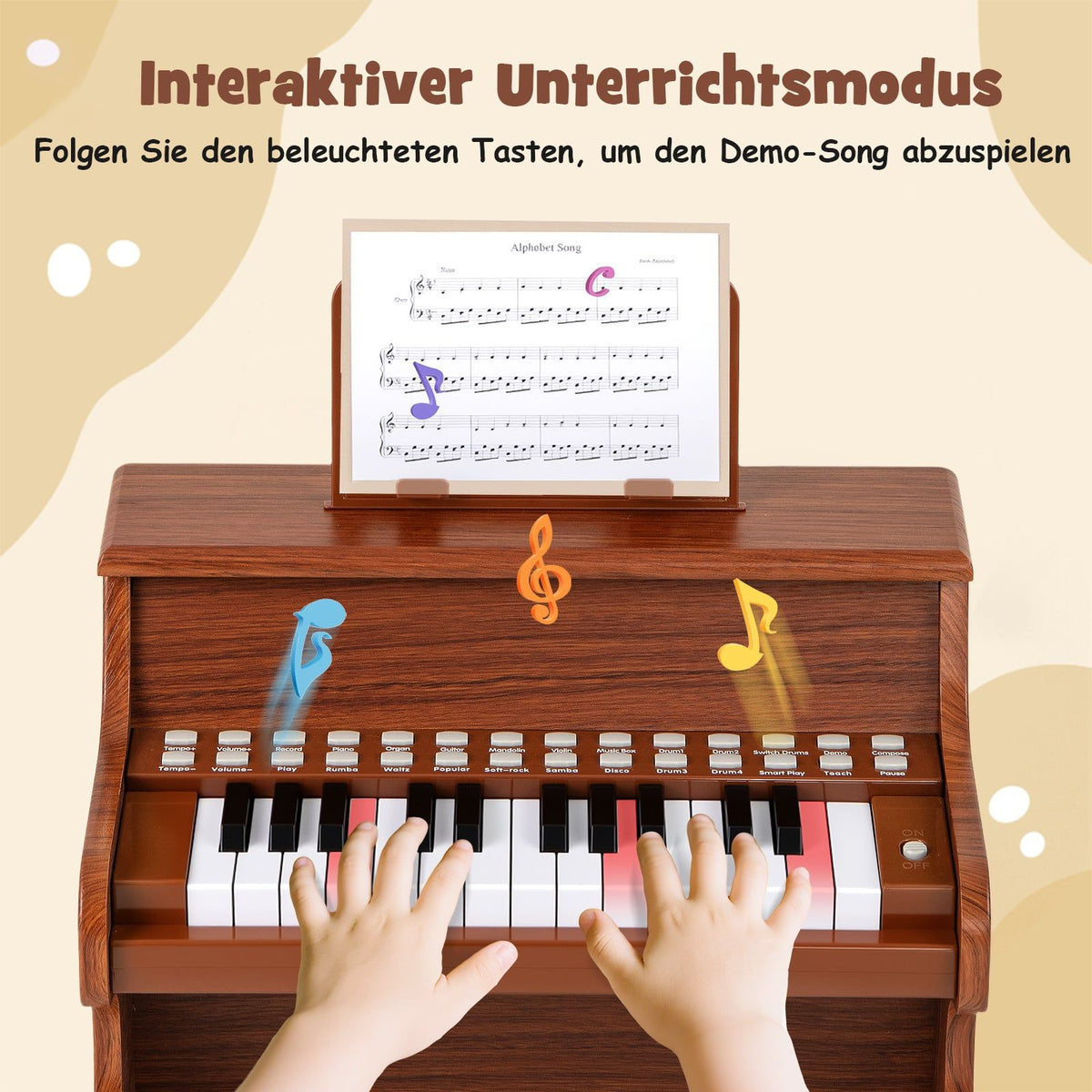 25-Key Kids Digital Piano, Adjustable Speed, Brown