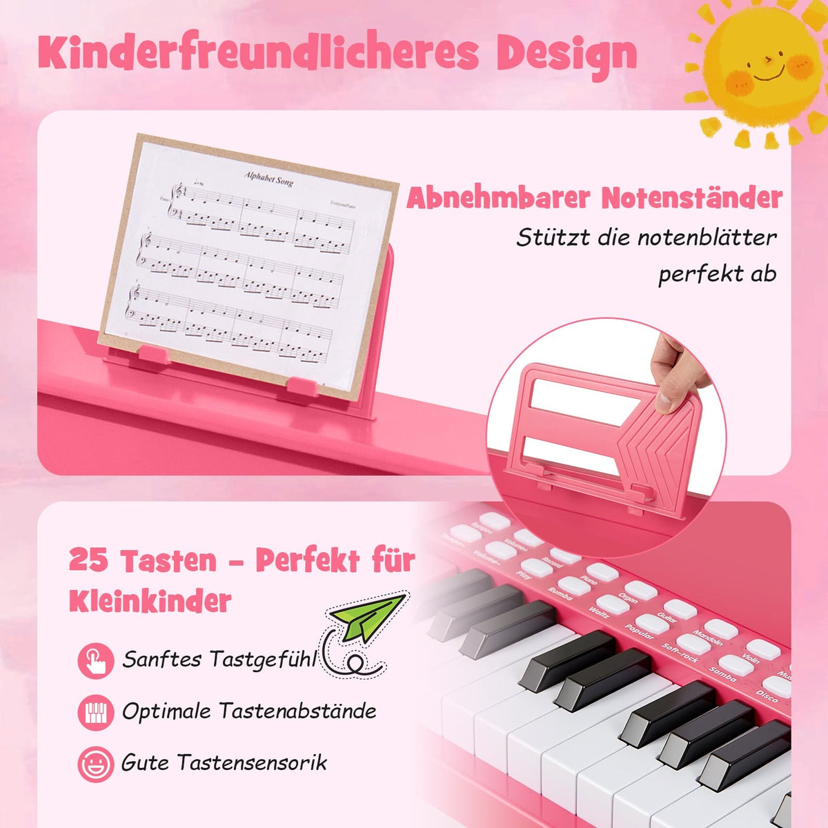 25-Key Kids Digital Piano, Adjustable Speed, Pink