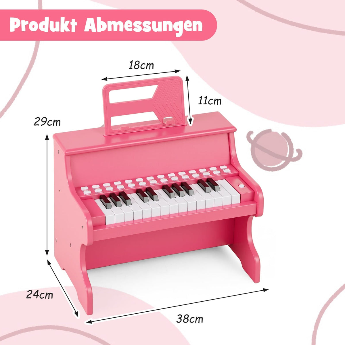 25-Key Kids Digital Piano, Adjustable Speed, Pink