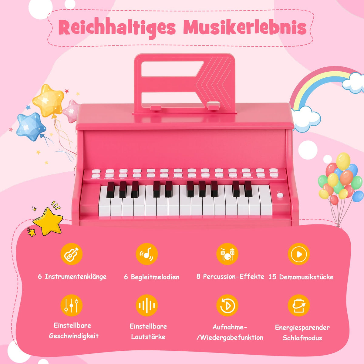 25-Key Kids Digital Piano, Adjustable Speed, Pink