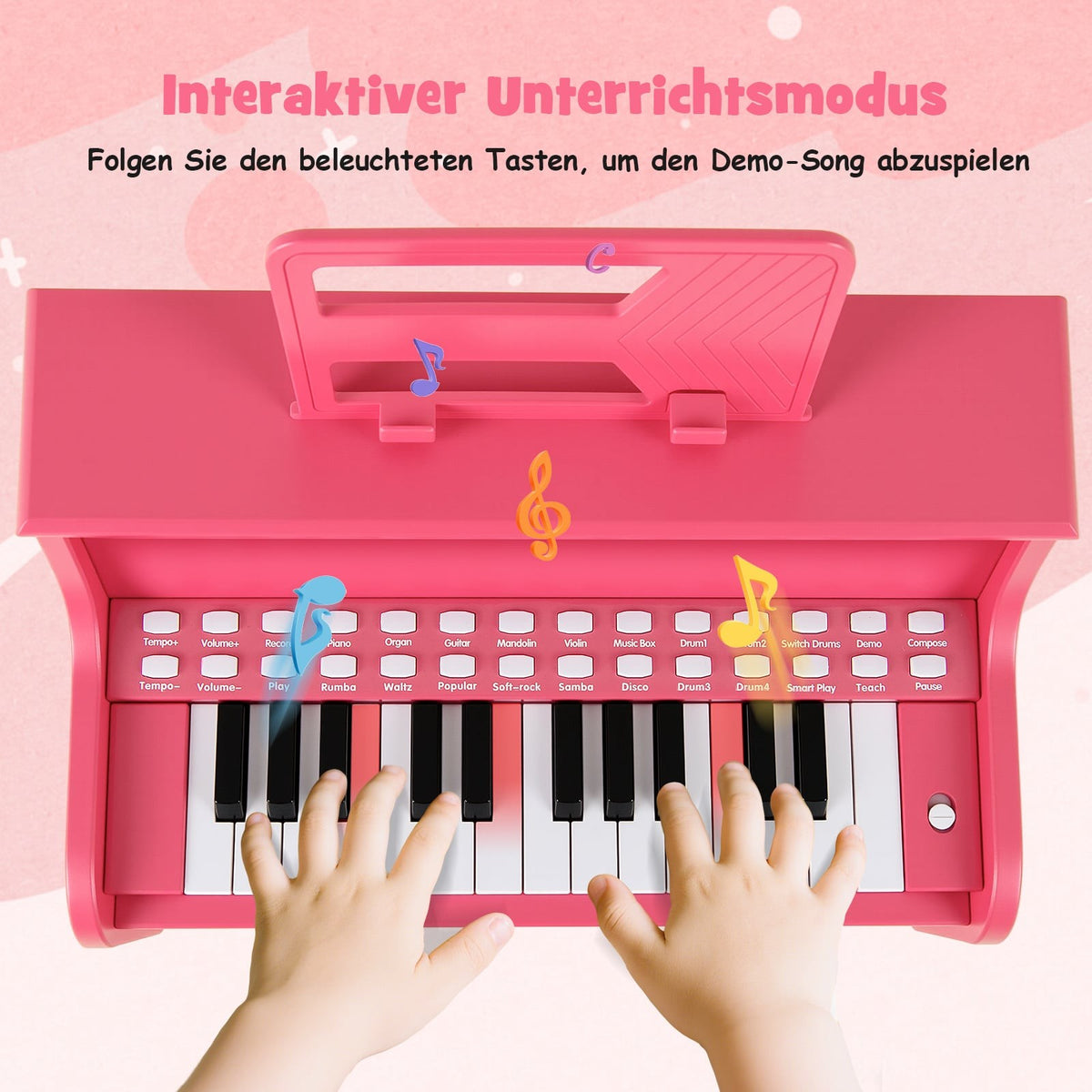 25-Key Kids Digital Piano with Stool, Pink