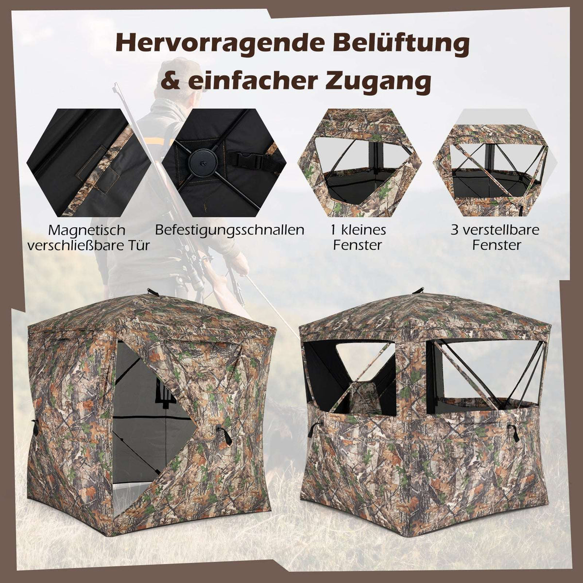 270 Camouflage Pop-Up Hunting Tent, Oxford, 2-3 People
