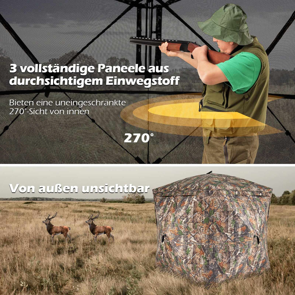 270 Camouflage Pop-Up Hunting Tent, Oxford, 2-3 People
