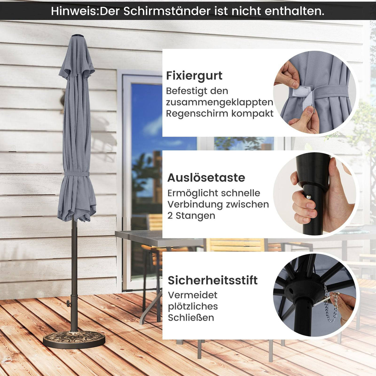 270 cm Grey Patio Umbrella, Crank Tilt, UV Protection