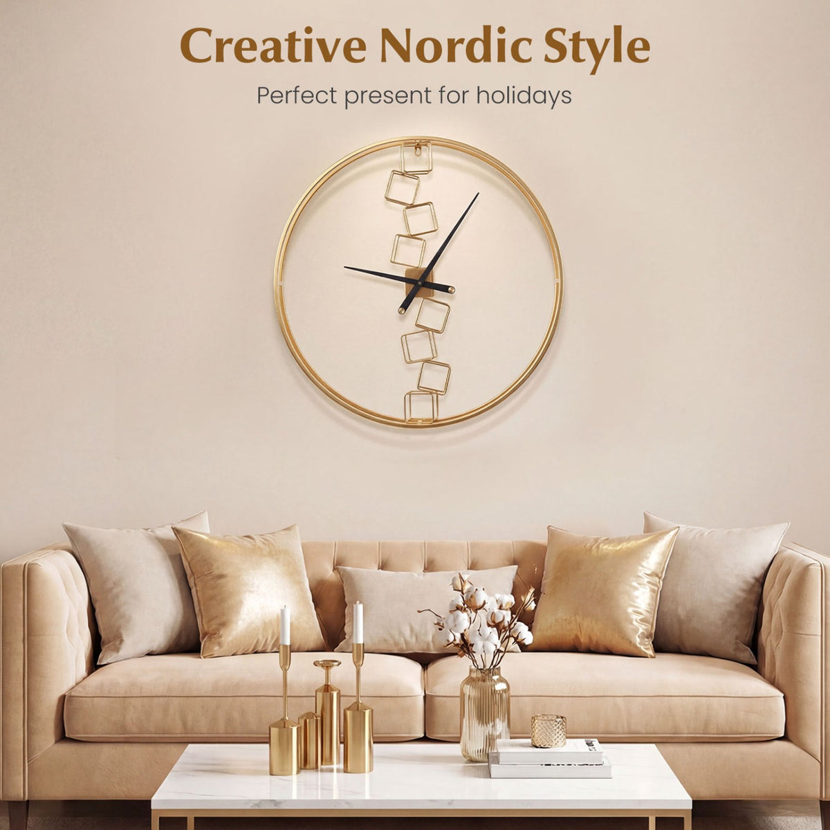 27-Inch Wall Clock, Non-Ticking Quartz, Yellow Metal Frame