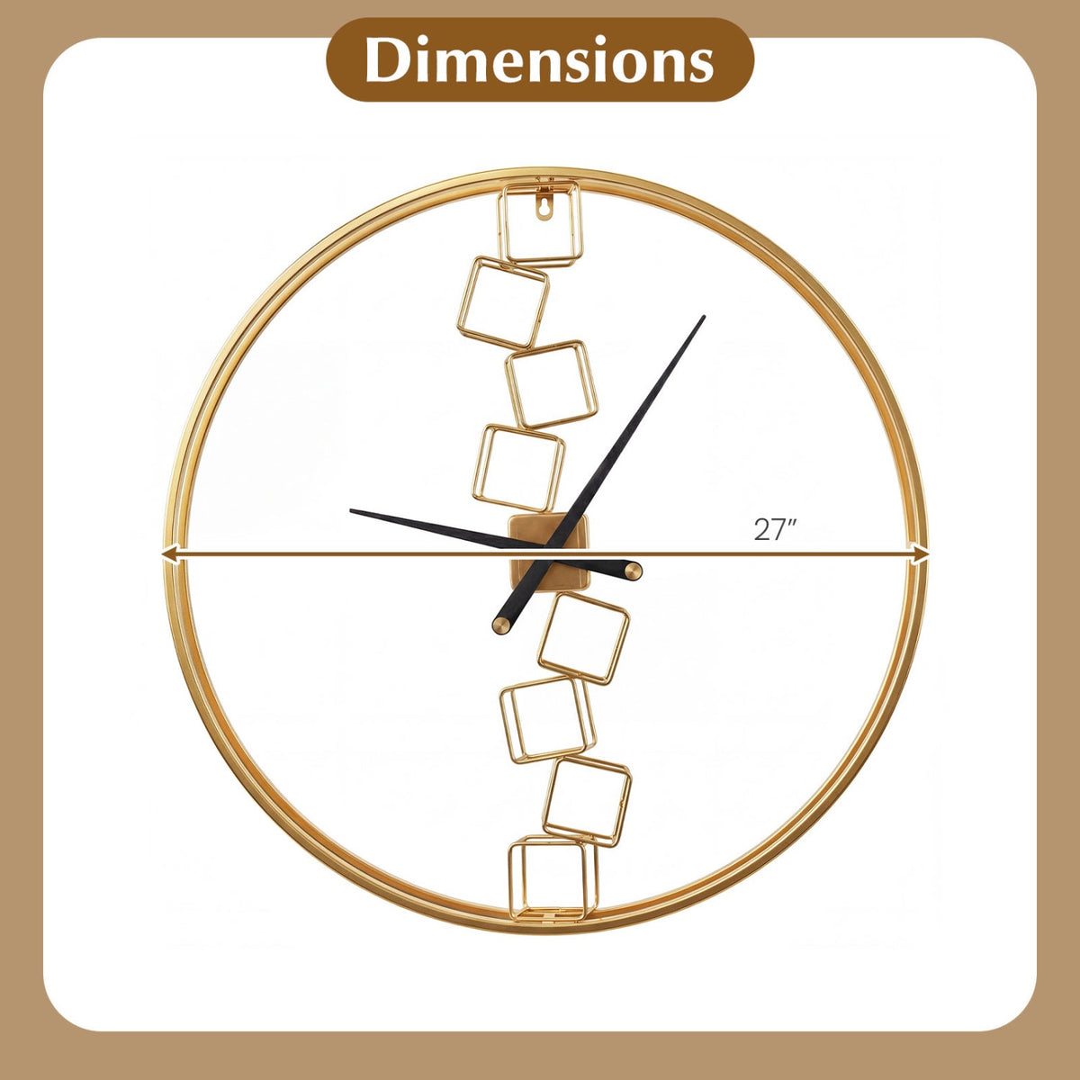 27-Inch Wall Clock, Non-Ticking Quartz, Yellow Metal Frame