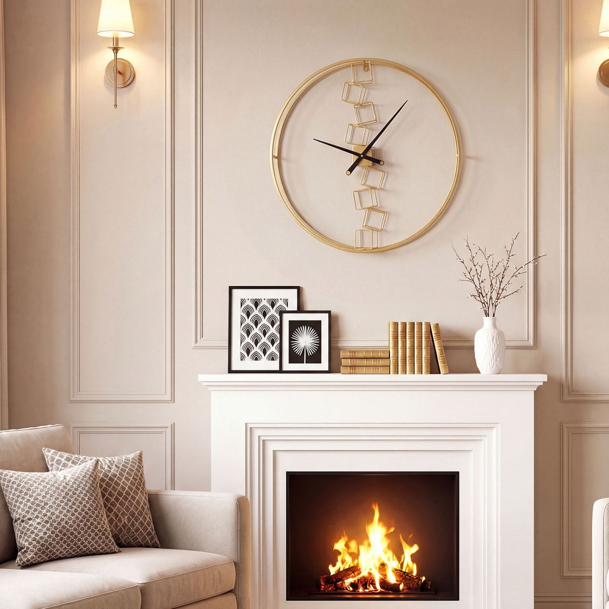 27-Inch Wall Clock, Non-Ticking Quartz, Yellow Metal Frame