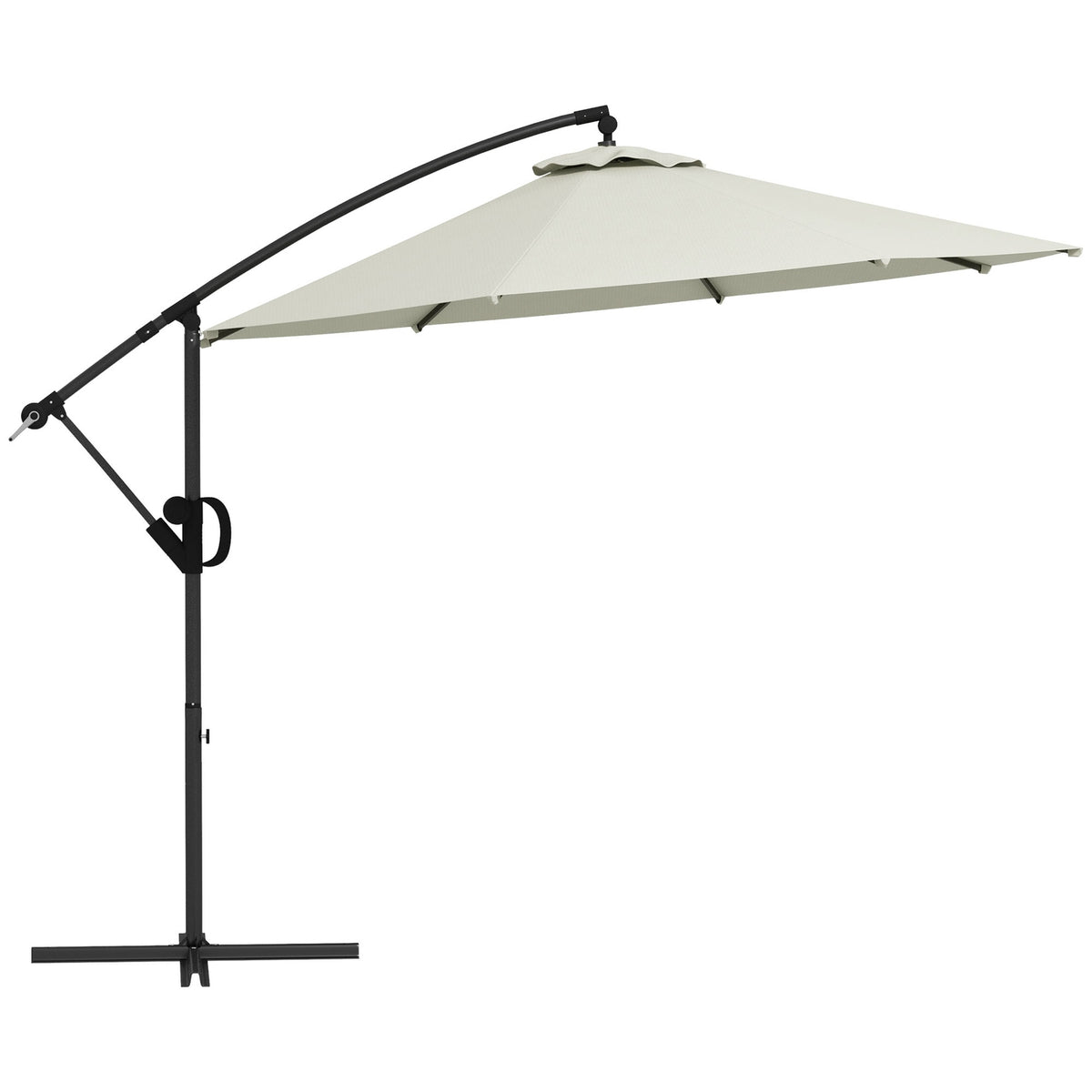 Ø293 Cm Cantilever Umbrella With Cross Base, Parasol With Crank, Tilt And 8 Ribs, Hanging Patio Umbrella, Cream