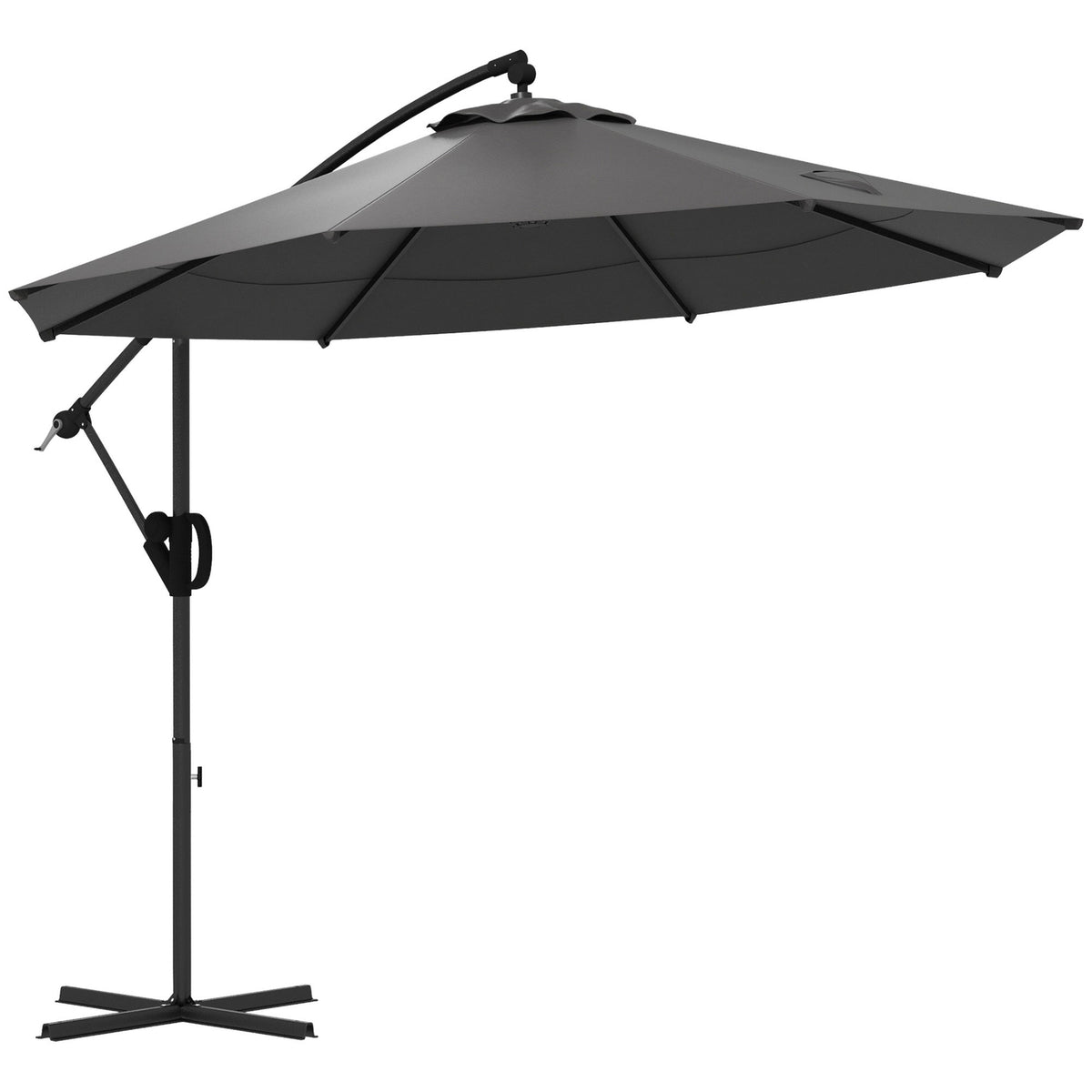 Ø293 Cm Cantilever Umbrella With Cross Base, Parasol With Crank, Tilt And 8 Ribs, Hanging Patio Umbrella