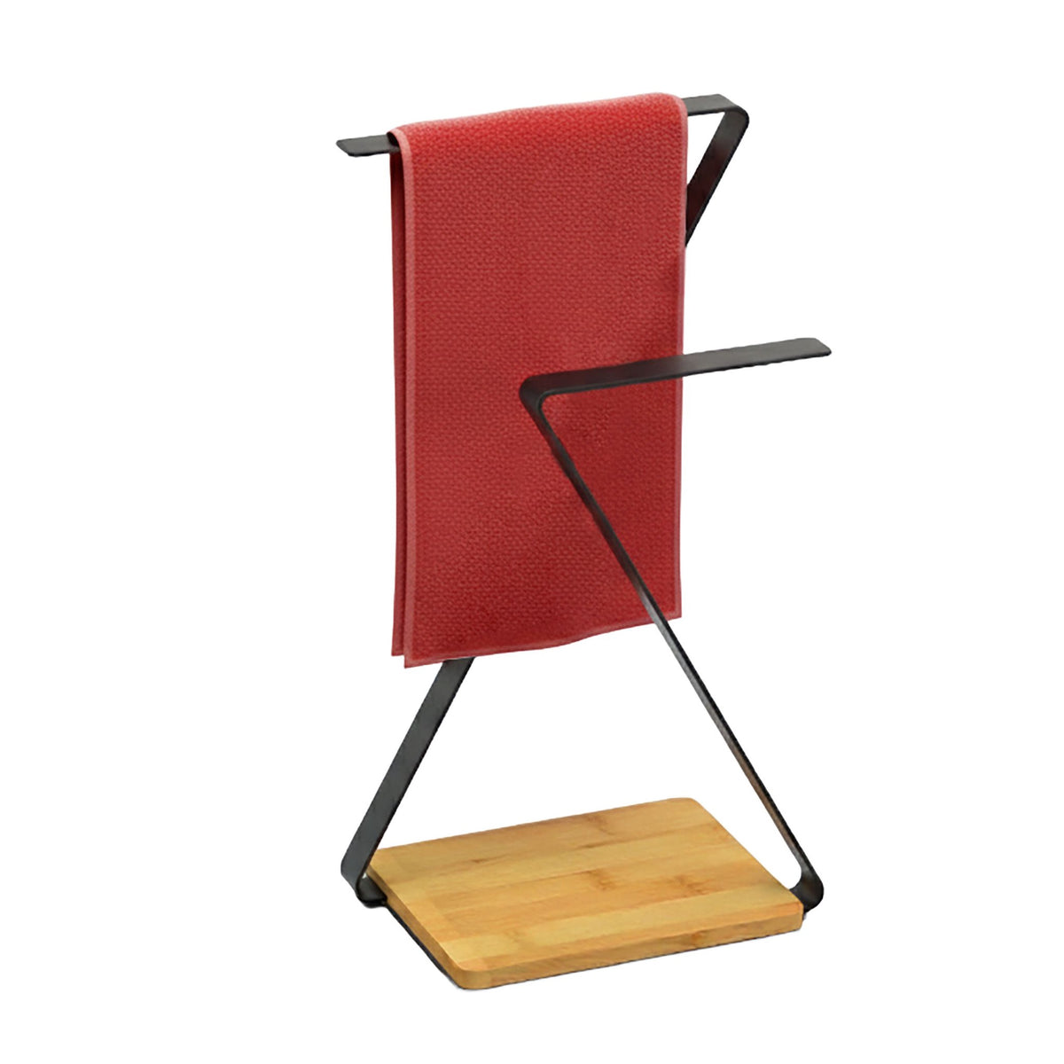 2-Arm Z-Shaped Towel Rack with Bamboo Shelf