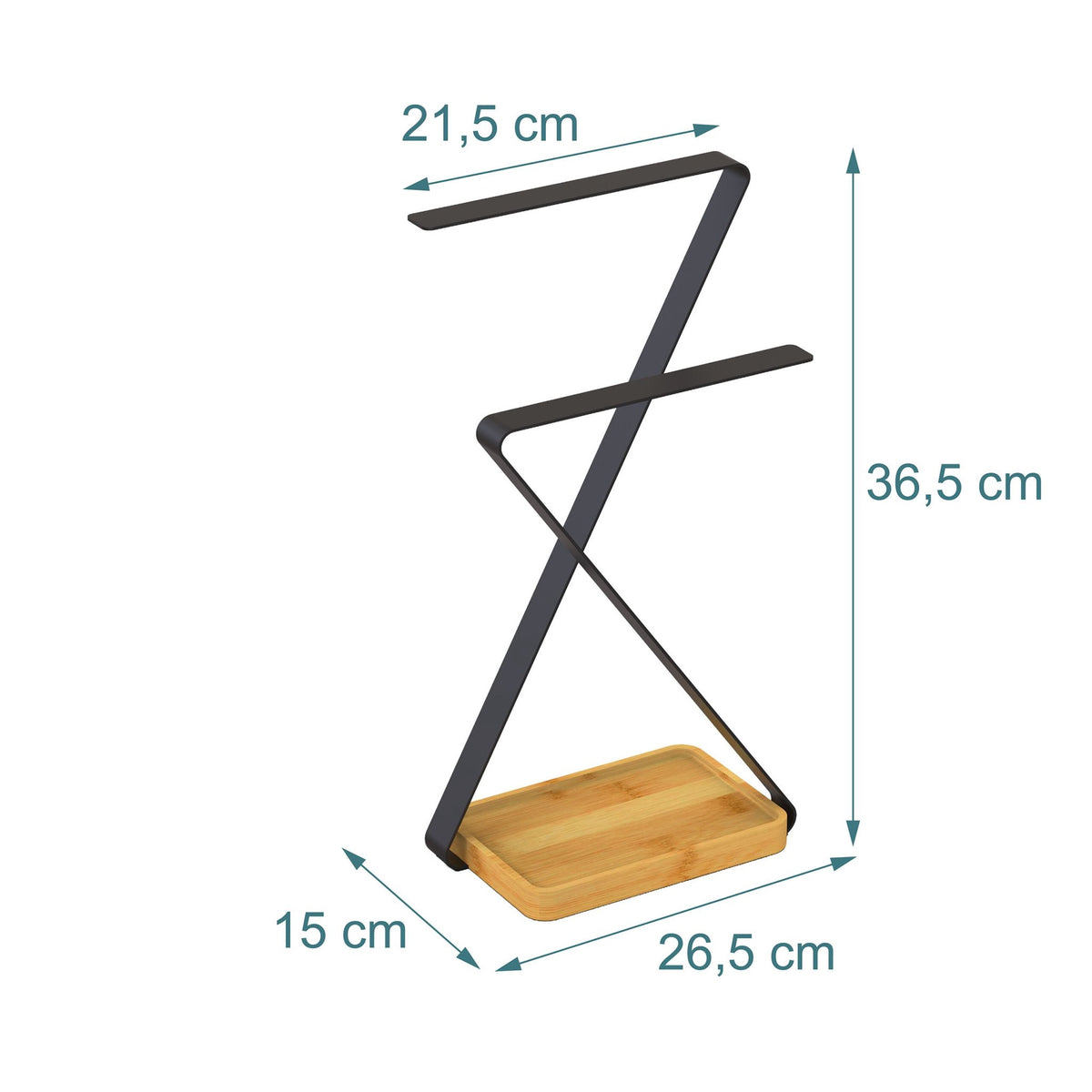 2-Arm Z-Shaped Towel Rack with Bamboo Shelf