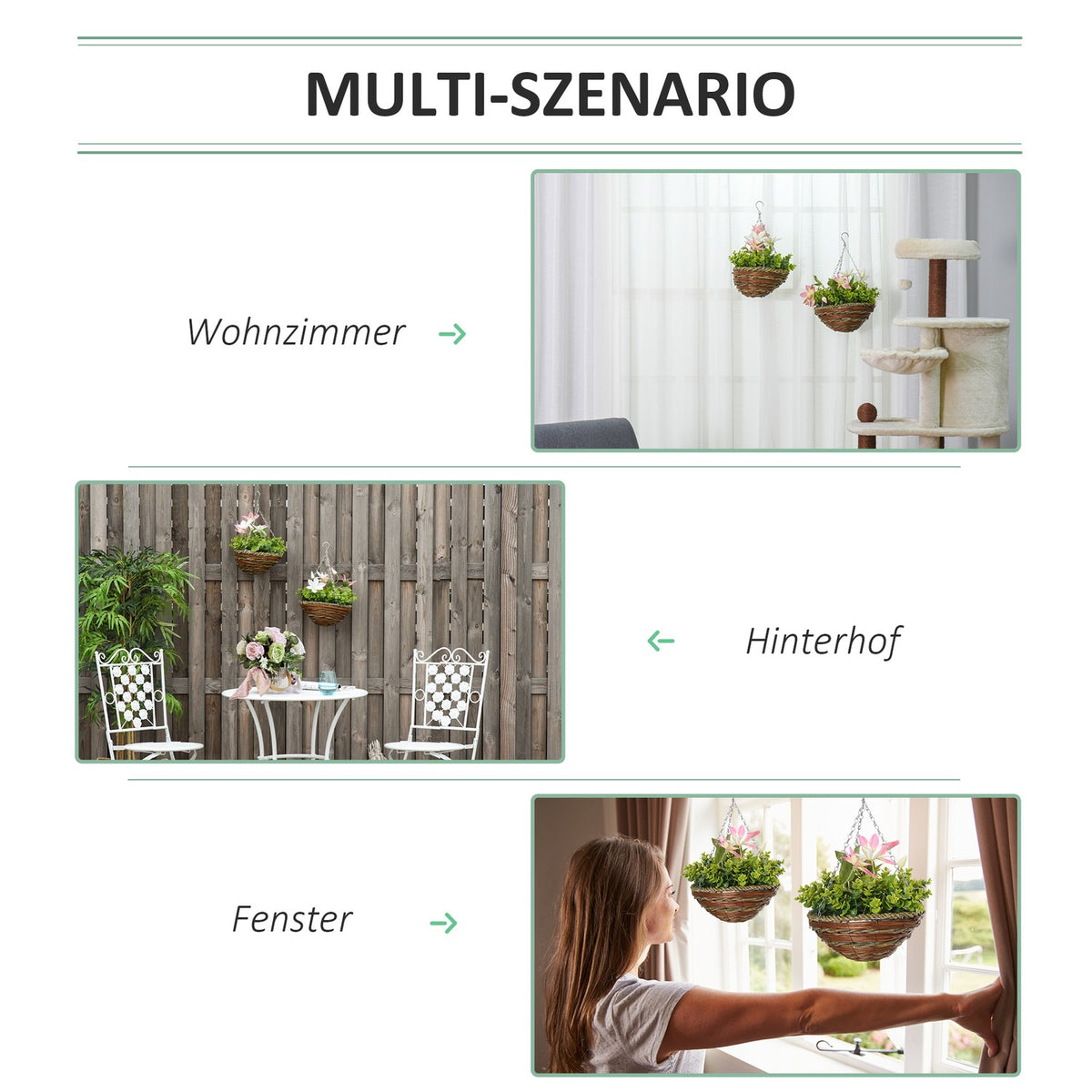 2 Artificial Hanging Plants Clematis In Pot With Hooks, Decoration, Pe, Pink+Green, 30X30X32Cm