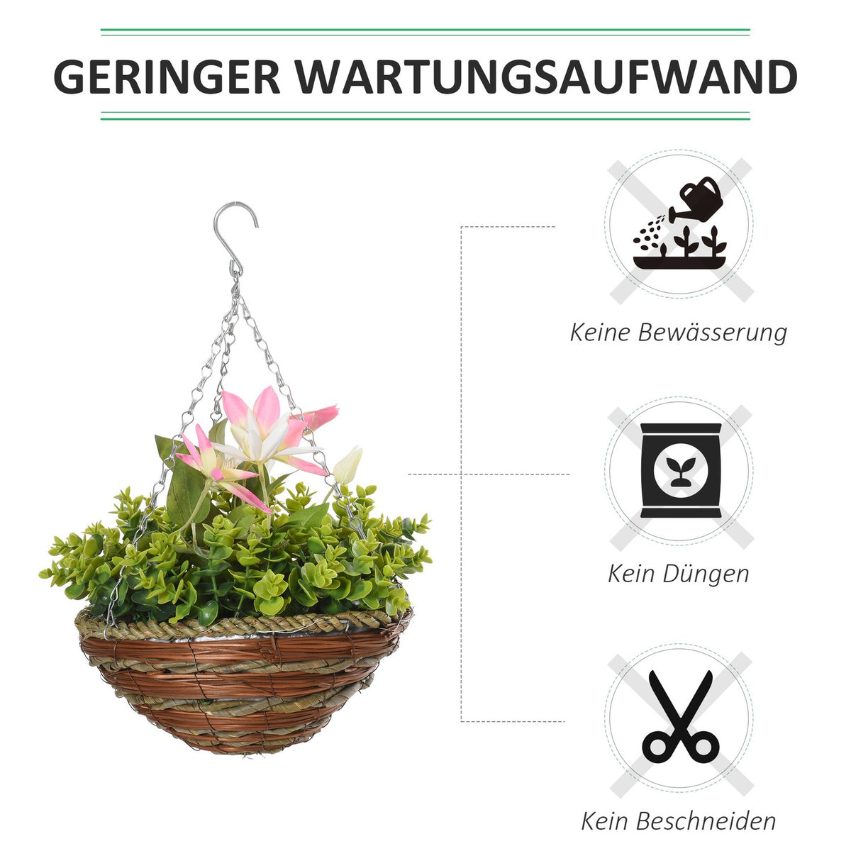 2 Artificial Hanging Plants Clematis In Pot With Hooks, Decoration, Pe, Pink+Green, 30X30X32Cm