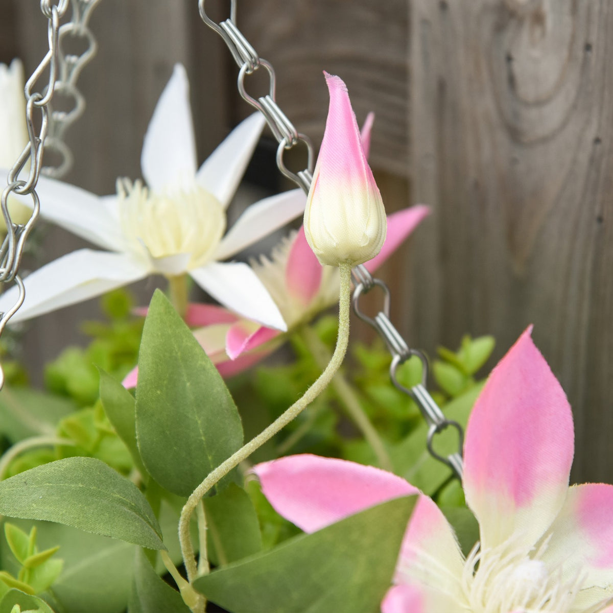 2 Artificial Hanging Plants Clematis In Pot With Hooks, Decoration, Pe, Pink+Green, 30X30X32Cm