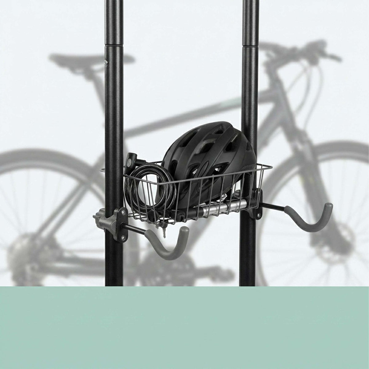 2-Bike Stand with Basket, Adjustable Arms, Black/Grey