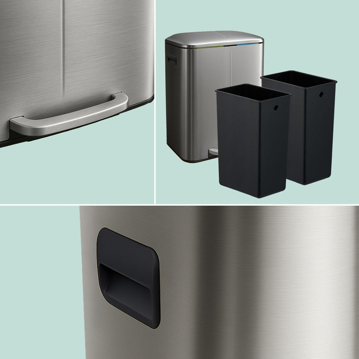 2-Compartment Kitchen Waste Bin, Pedal & Soft-Close