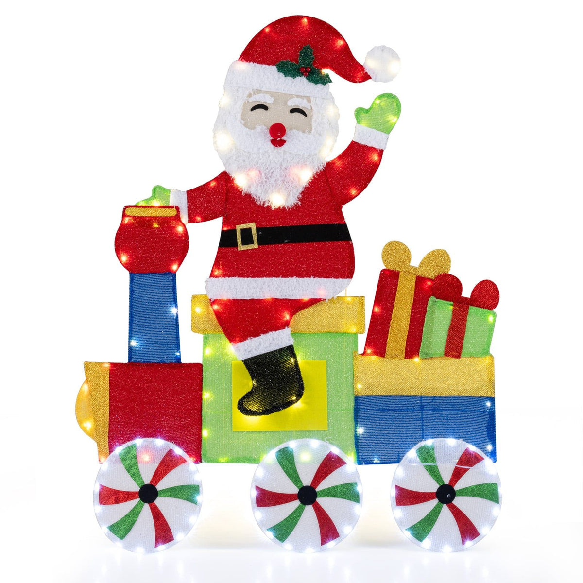 2D Santa Train Decoration with 133 LED Lights, Metal Frame