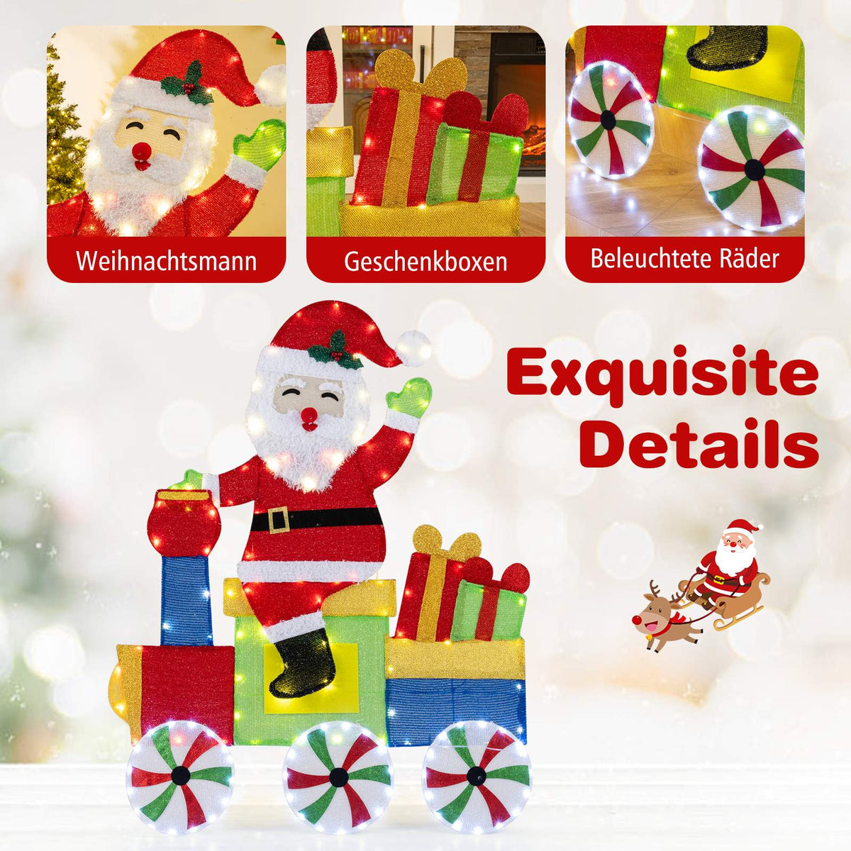2D Santa Train Decoration with 133 LED Lights, Metal Frame