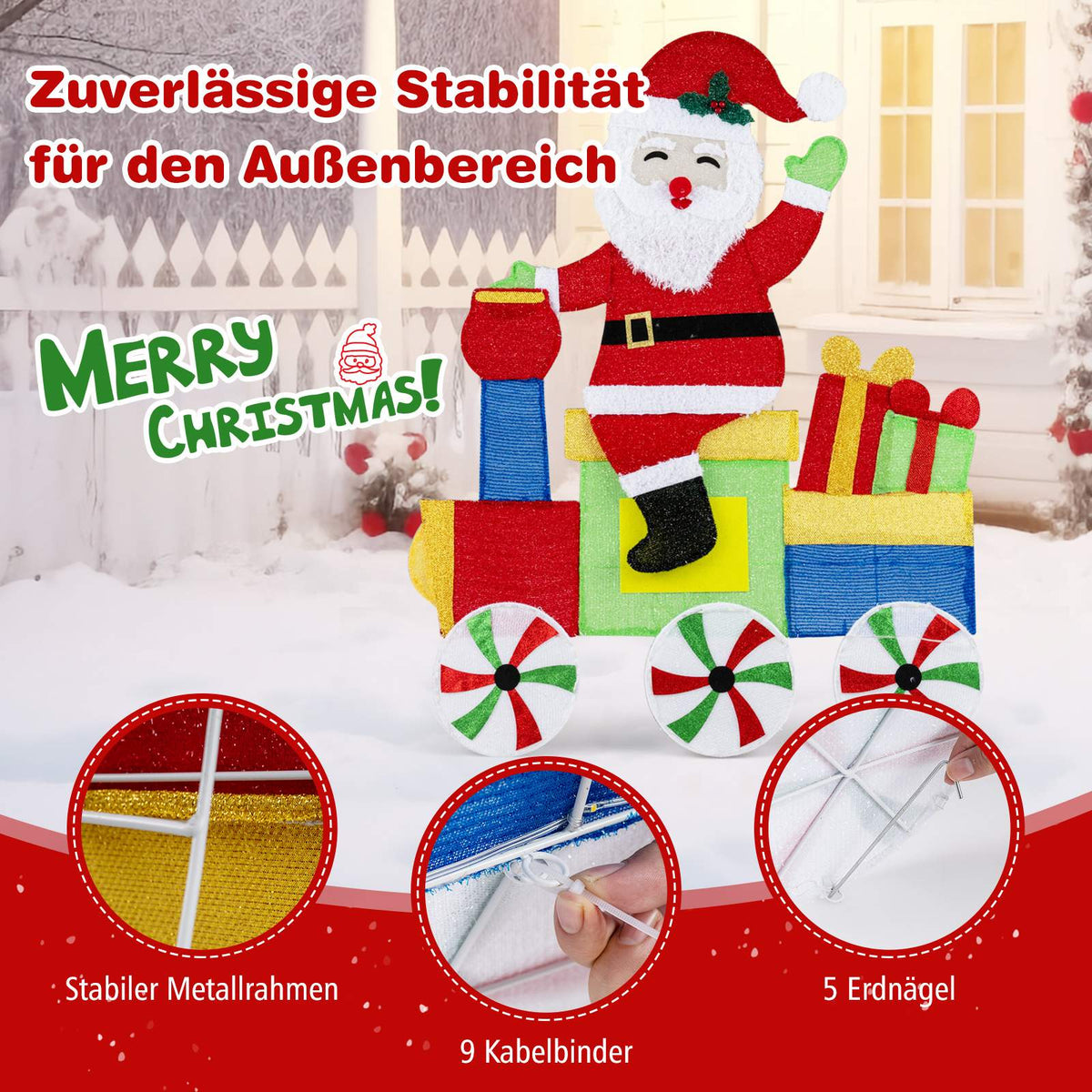 2D Santa Train Decoration with 133 LED Lights, Metal Frame