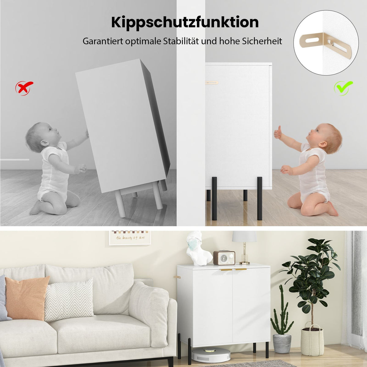 2-Door White Sideboard Cabinet with Metal Legs