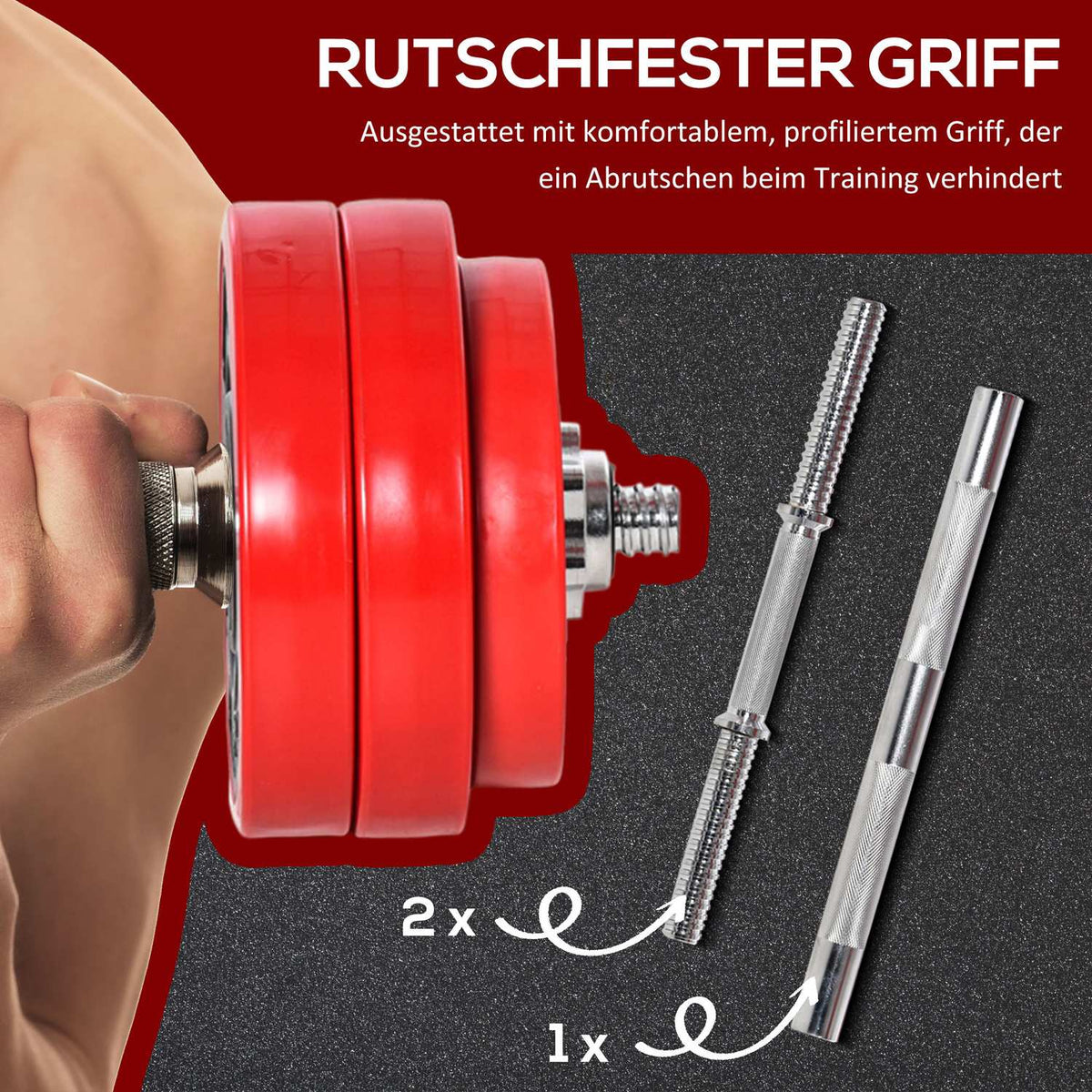 2-IN-1 dumbbell set 20/30kg adjustable steel PP plastic red + black