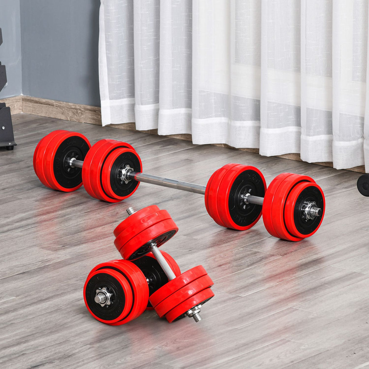 2-IN-1 dumbbell set 20/30kg adjustable steel PP plastic red + black