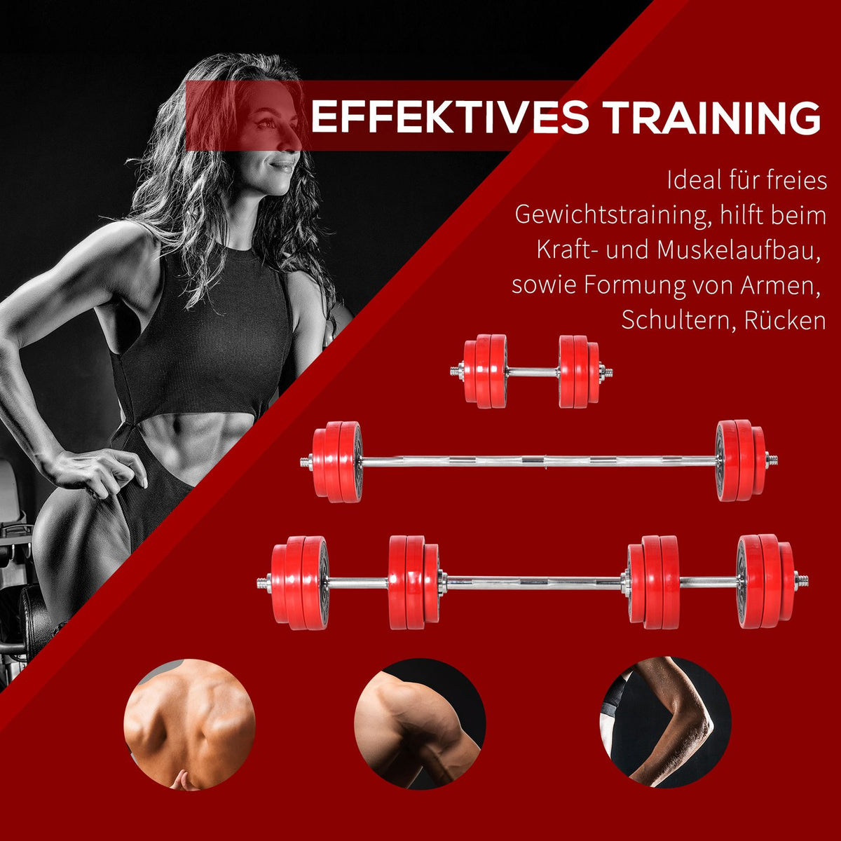 2-IN-1 dumbbell set 20/30kg adjustable steel PP plastic red + black