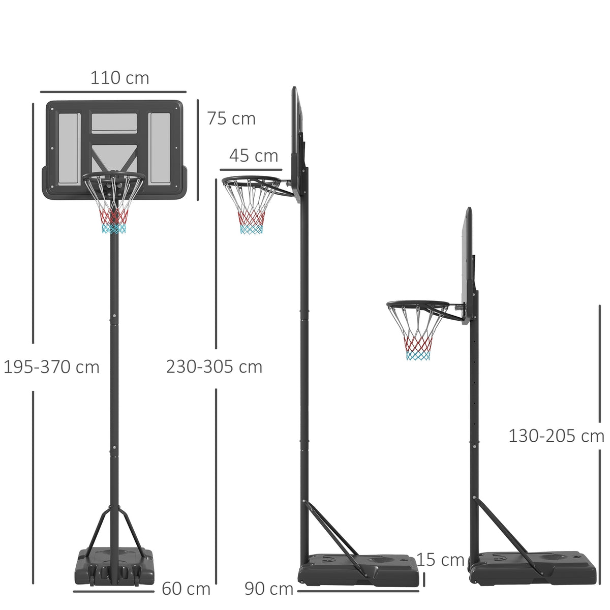 2-In-1 Basketball Stand 195-370 Cm Height-Adjustable Basketball Hoop With Steel Stand