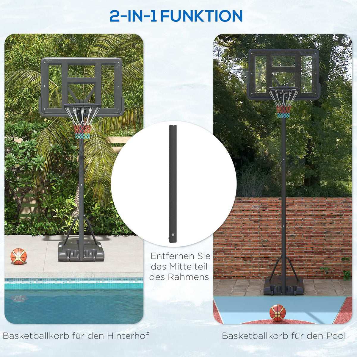 2-In-1 Basketball Stand 195-370 Cm Height-Adjustable Basketball Hoop With Steel Stand