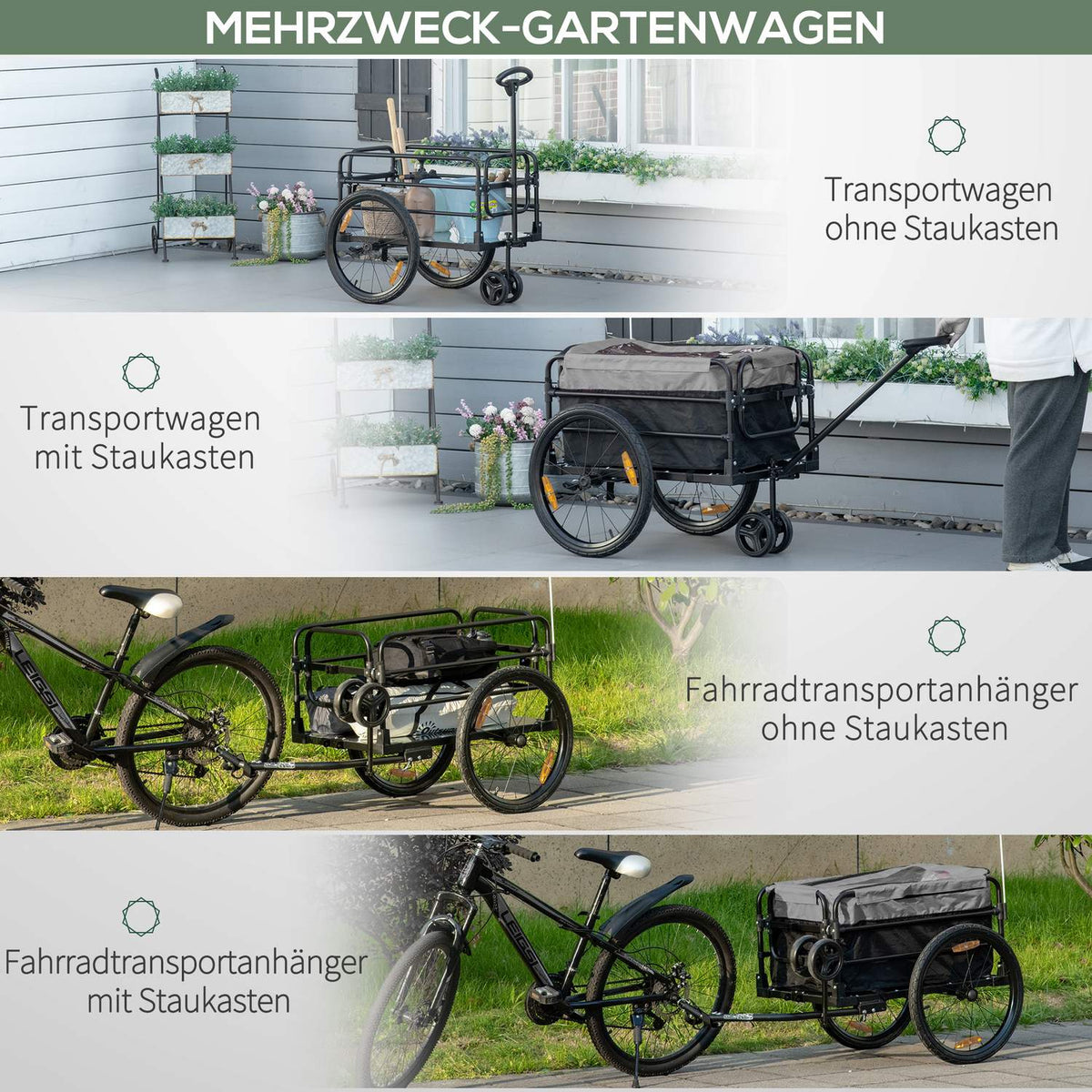 2-In-1 Bicycle Trailer Cargo Trailer Transport Trailer For Bicycle With 20 Inch Pneumatic Tires 40 Kg Load Capacity 130 X 64 X 64/103 Cm