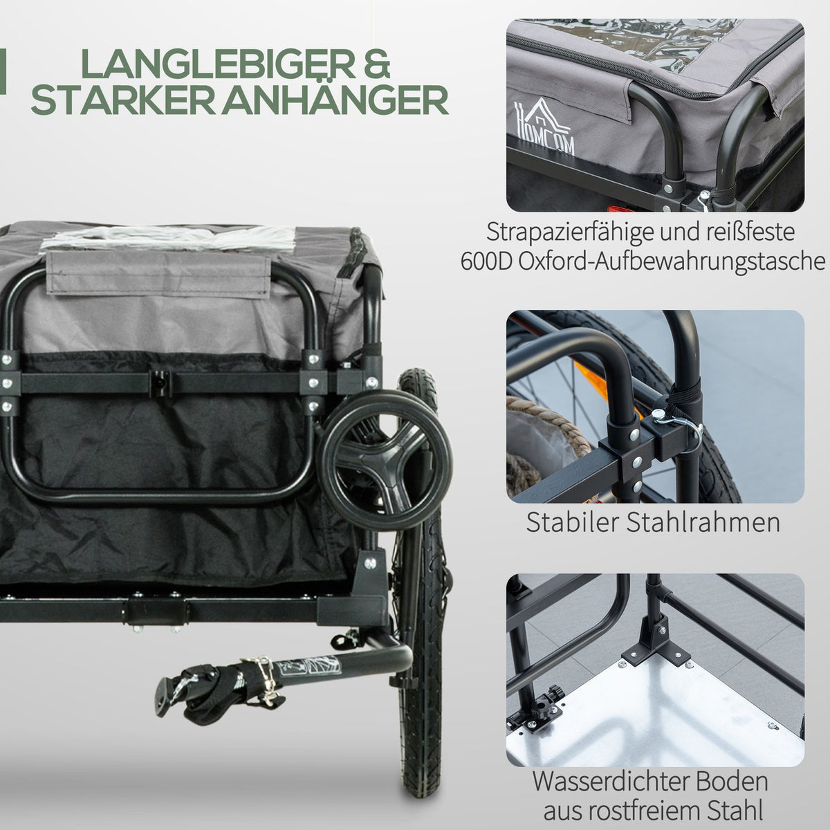 2-In-1 Bicycle Trailer Cargo Trailer Transport Trailer For Bicycle With 20 Inch Pneumatic Tires 40 Kg Load Capacity 130 X 64 X 64/103 Cm