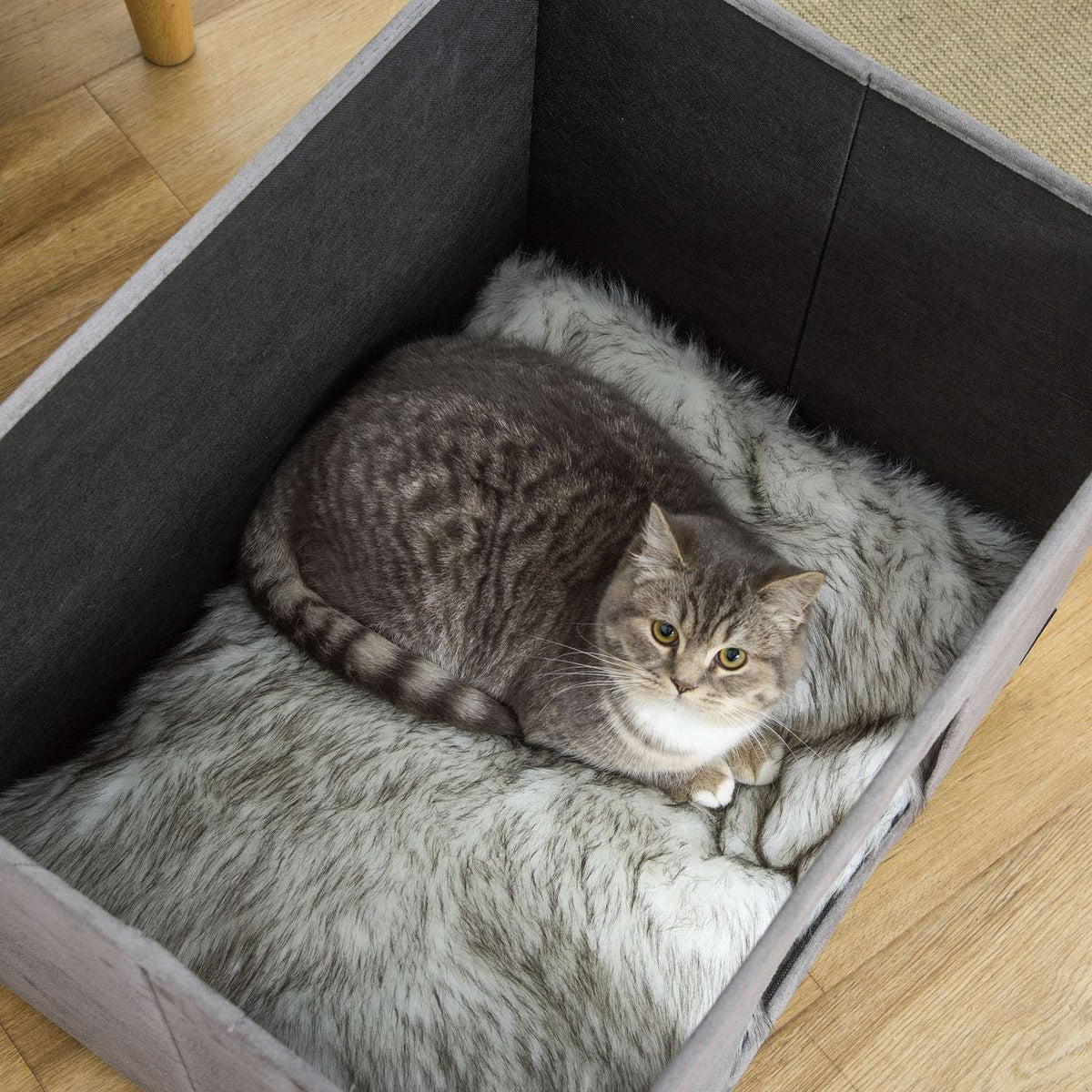 2-In-1 Cat Cave Footstool With Cushion Wooden Legs Cat House Cat Basket Soft Padded Ottoman Elegant Design Removable Mdf Plush Grey