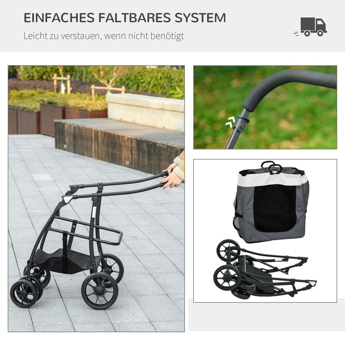 2 In 1 Dog Buggy Pet Cart Dog Trolley With Removable Basket, 2 Safety Leashes Folding Cat Cart For Small And Miniature Dogs