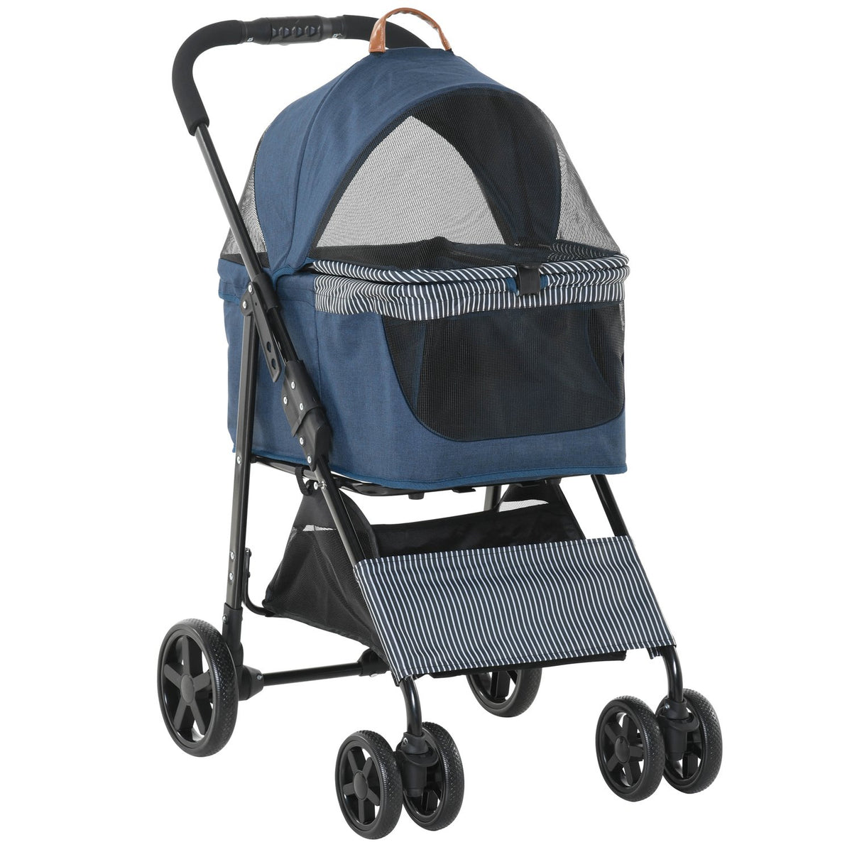 2-In-1 Dog Buggy Transport Bag Cat Buggy With Universal Wheel Removable Cover Oxford Dark Blue + Black 77.5 X 51 X 99.5 Cm