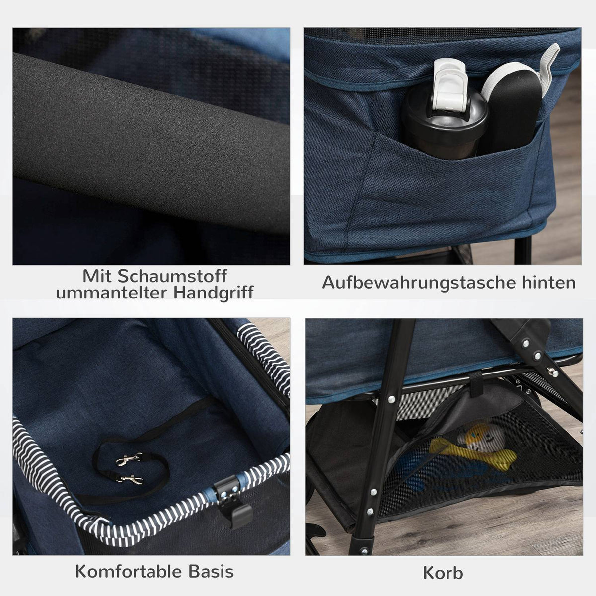 2-In-1 Dog Buggy Transport Bag Cat Buggy With Universal Wheel Removable Cover Oxford Dark Blue + Black 77.5 X 51 X 99.5 Cm
