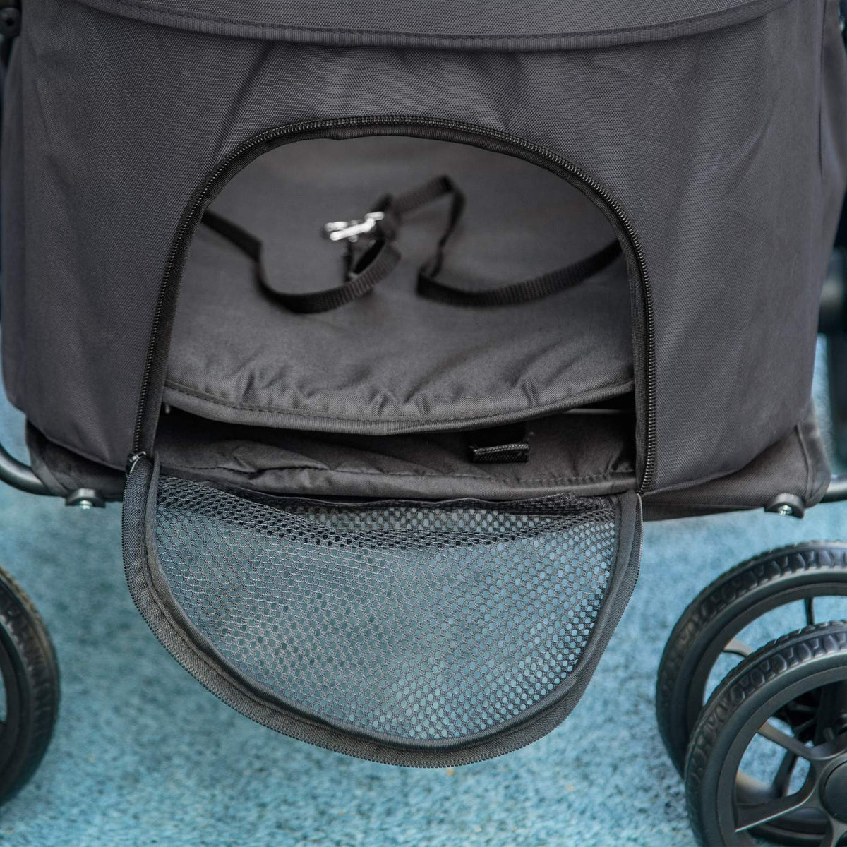 2 In 1 Dog Stroller Pet Stroller With Rain Cover, Folding Cat Stroller With 2 Safety Leashes, Oxford, Dark Gray