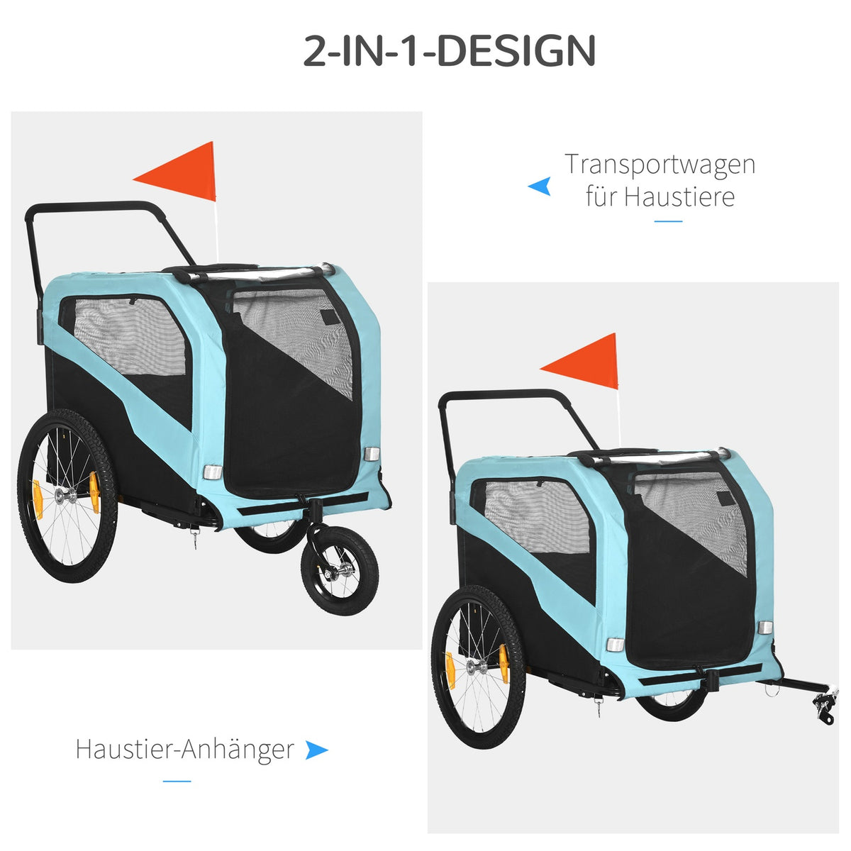 2-In-1 Dog Trailer, Bicycle Trailer For Dogs, Dog Stroller With Reflectors, Dog Buggy Max. 30Kg, Oxford Fabric, Blue
