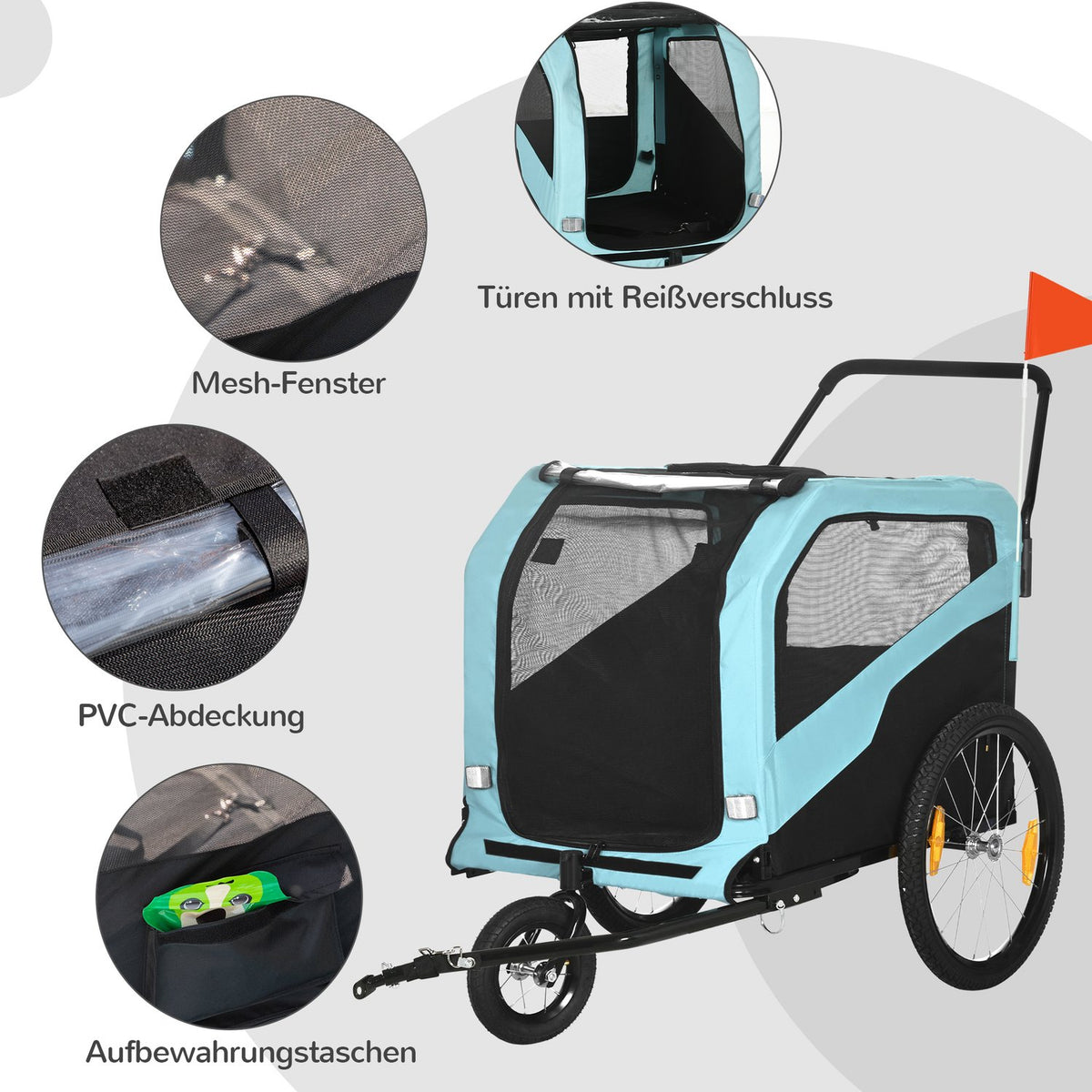 2-In-1 Dog Trailer, Bicycle Trailer For Dogs, Dog Stroller With Reflectors, Dog Buggy Max. 30Kg, Oxford Fabric, Blue