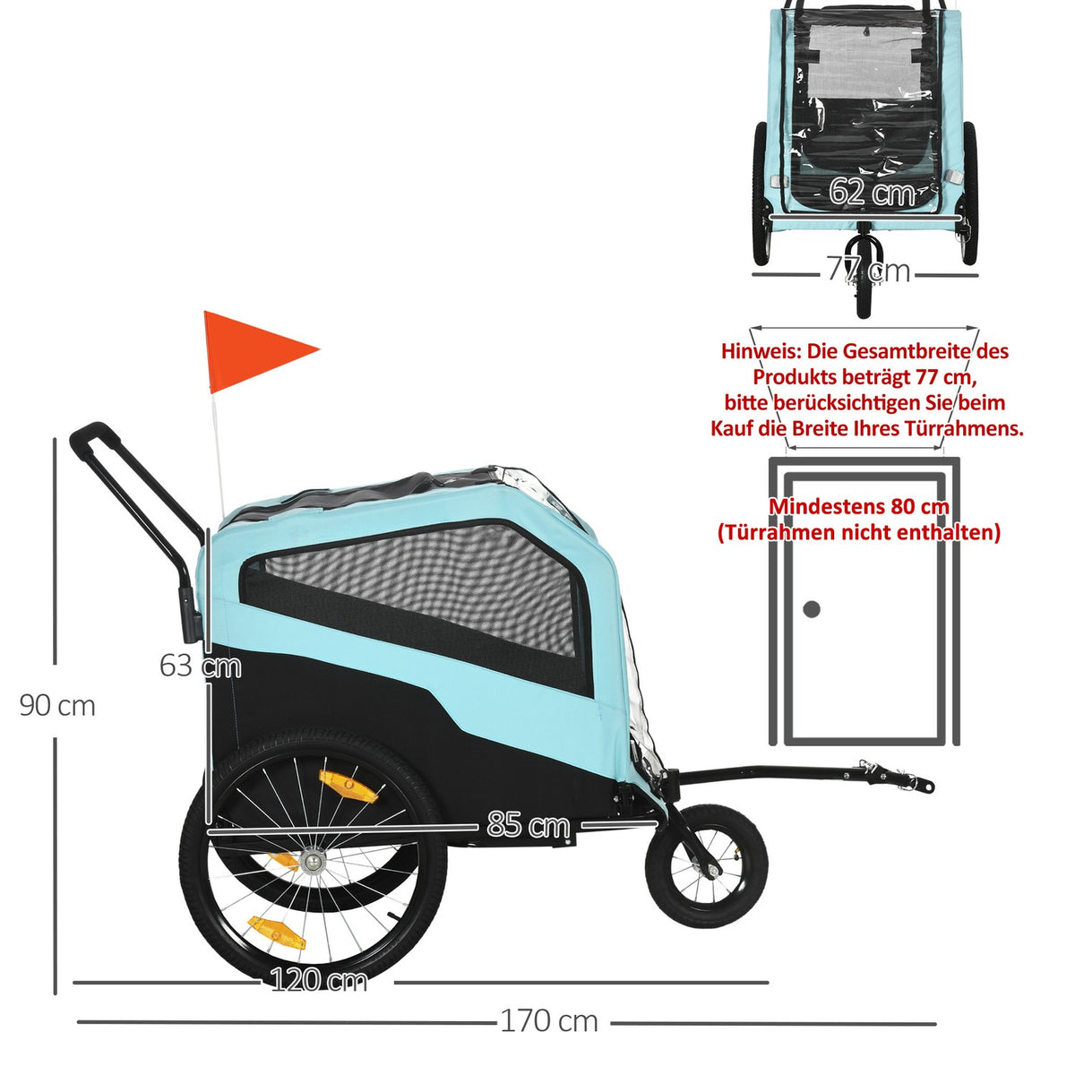 2-In-1 Dog Trailer, Bicycle Trailer For Dogs, Dog Stroller With Reflectors, Dog Buggy Max. 30Kg, Oxford Fabric, Blue