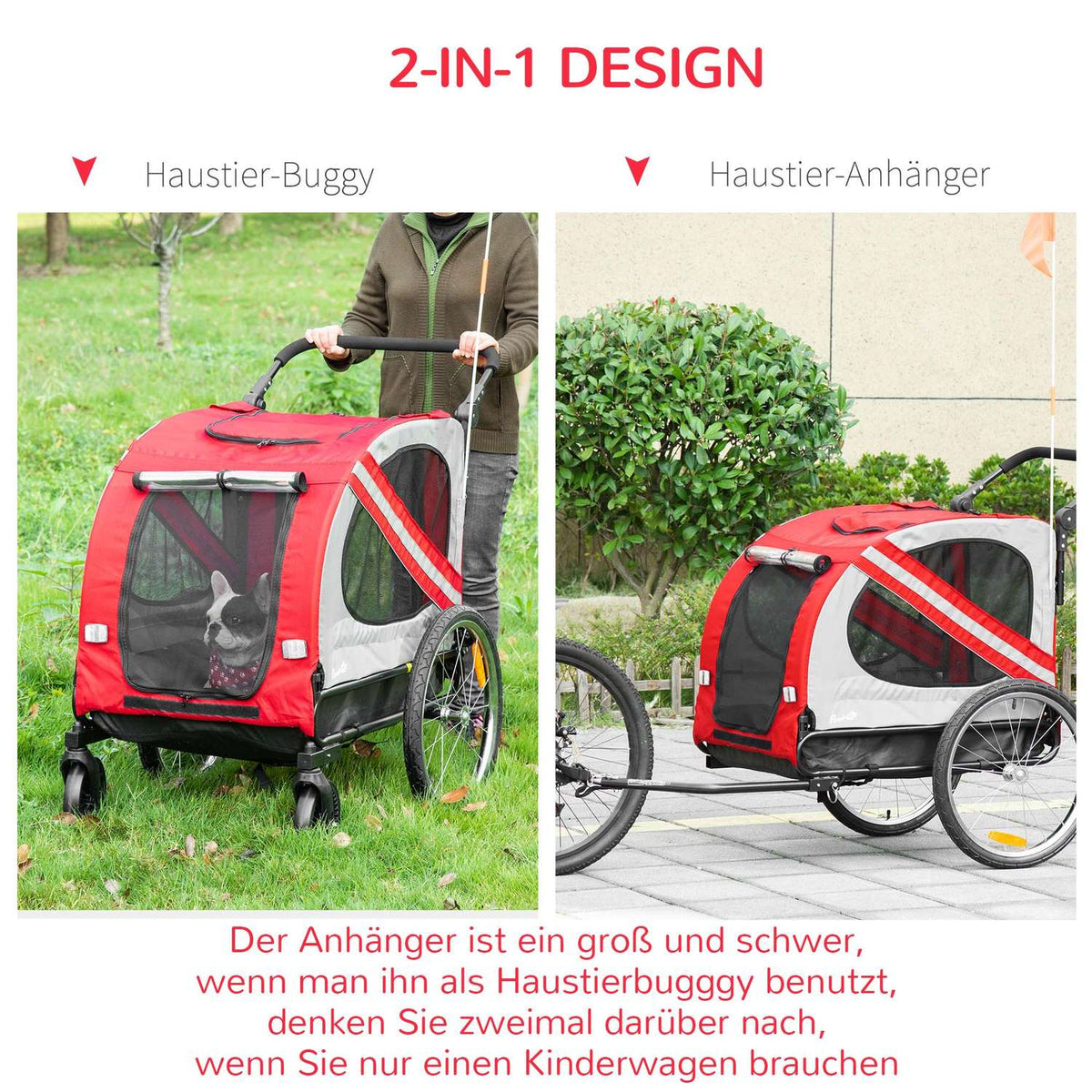 2-In-1 Dog Trailer & Dog Buggy, Dog Bike Trailer, Bicycle Trailer, With Reflectors For Medium-Sized Dogs Up To 20 Kg, Oxford Fabric