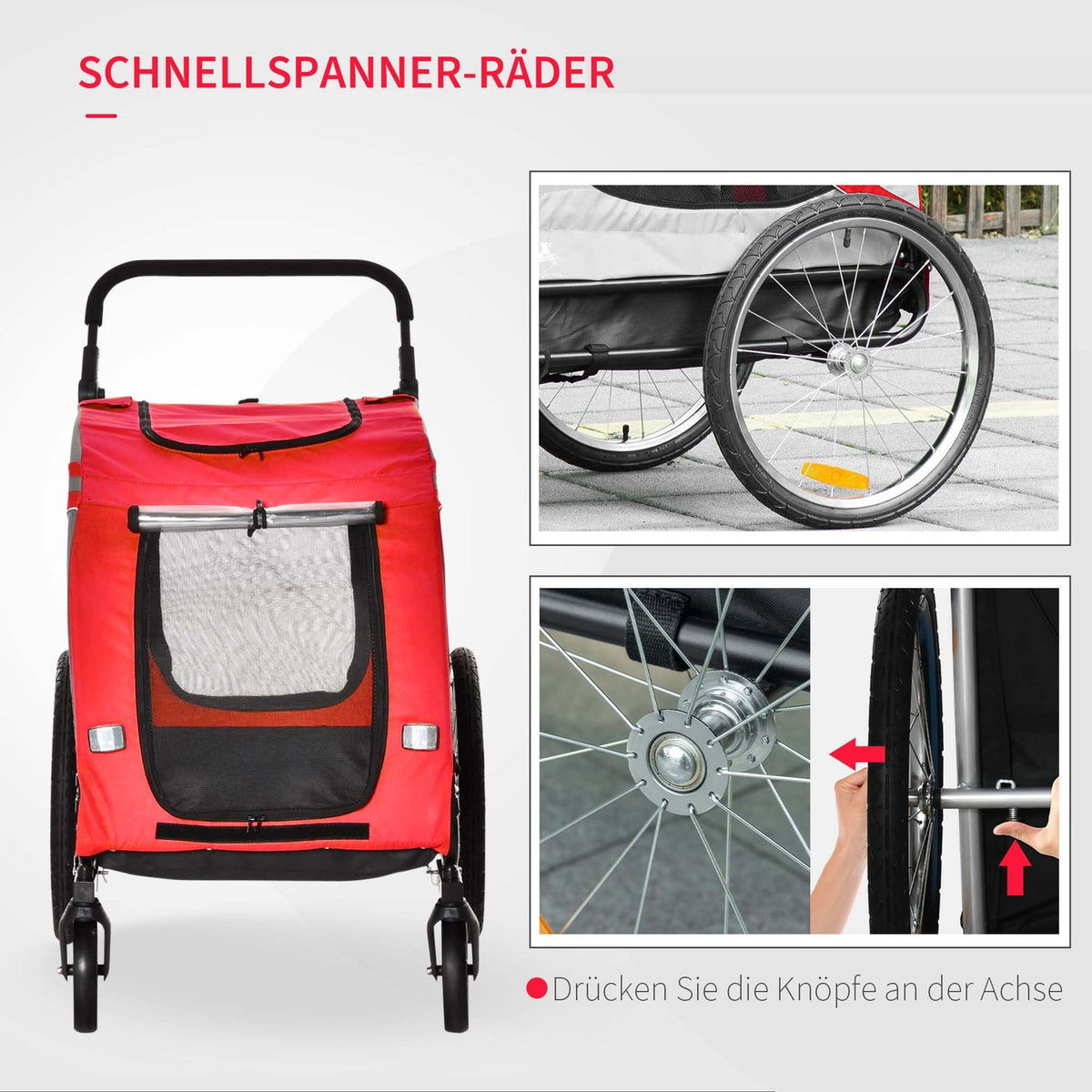2-In-1 Dog Trailer & Dog Buggy, Dog Bike Trailer, Bicycle Trailer, With Reflectors For Medium-Sized Dogs Up To 20 Kg, Oxford Fabric
