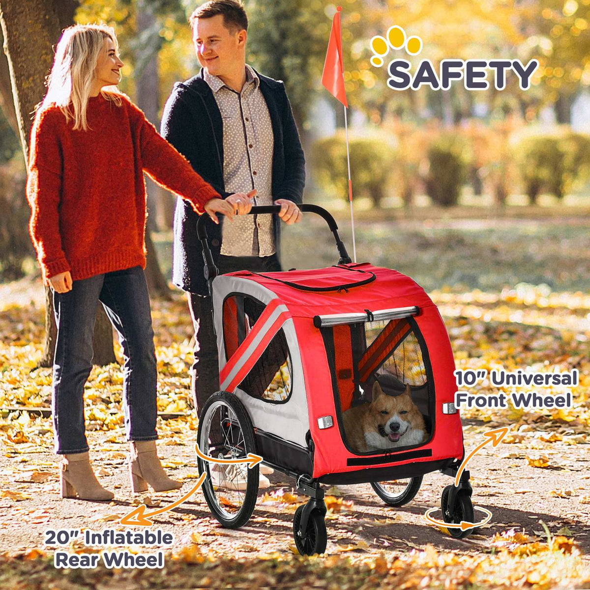2-In-1 Dog Trailer & Dog Buggy, Dog Bike Trailer, Bicycle Trailer, With Reflectors For Medium-Sized Dogs Up To 20 Kg, Oxford Fabric