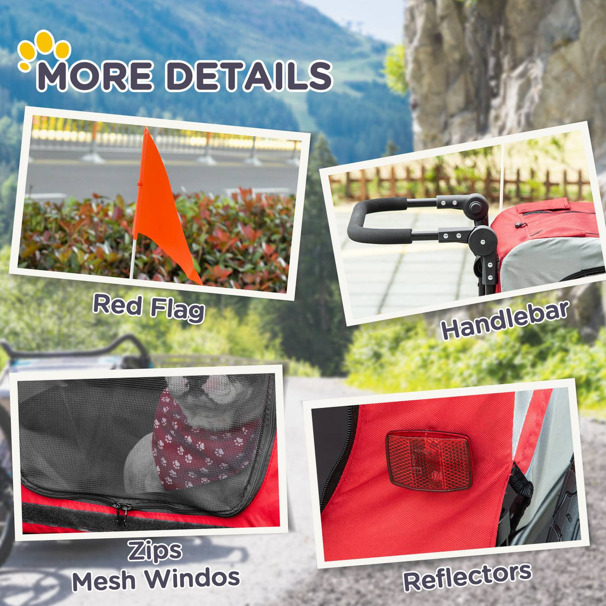 2-In-1 Dog Trailer & Dog Buggy, Dog Bike Trailer, Bicycle Trailer, With Reflectors For Medium-Sized Dogs Up To 20 Kg, Oxford Fabric
