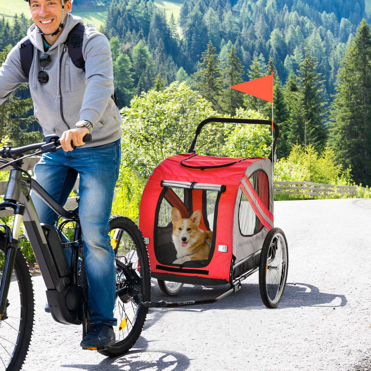 2-In-1 Dog Trailer & Dog Buggy, Dog Bike Trailer, Bicycle Trailer, With Reflectors For Medium-Sized Dogs Up To 20 Kg, Oxford Fabric