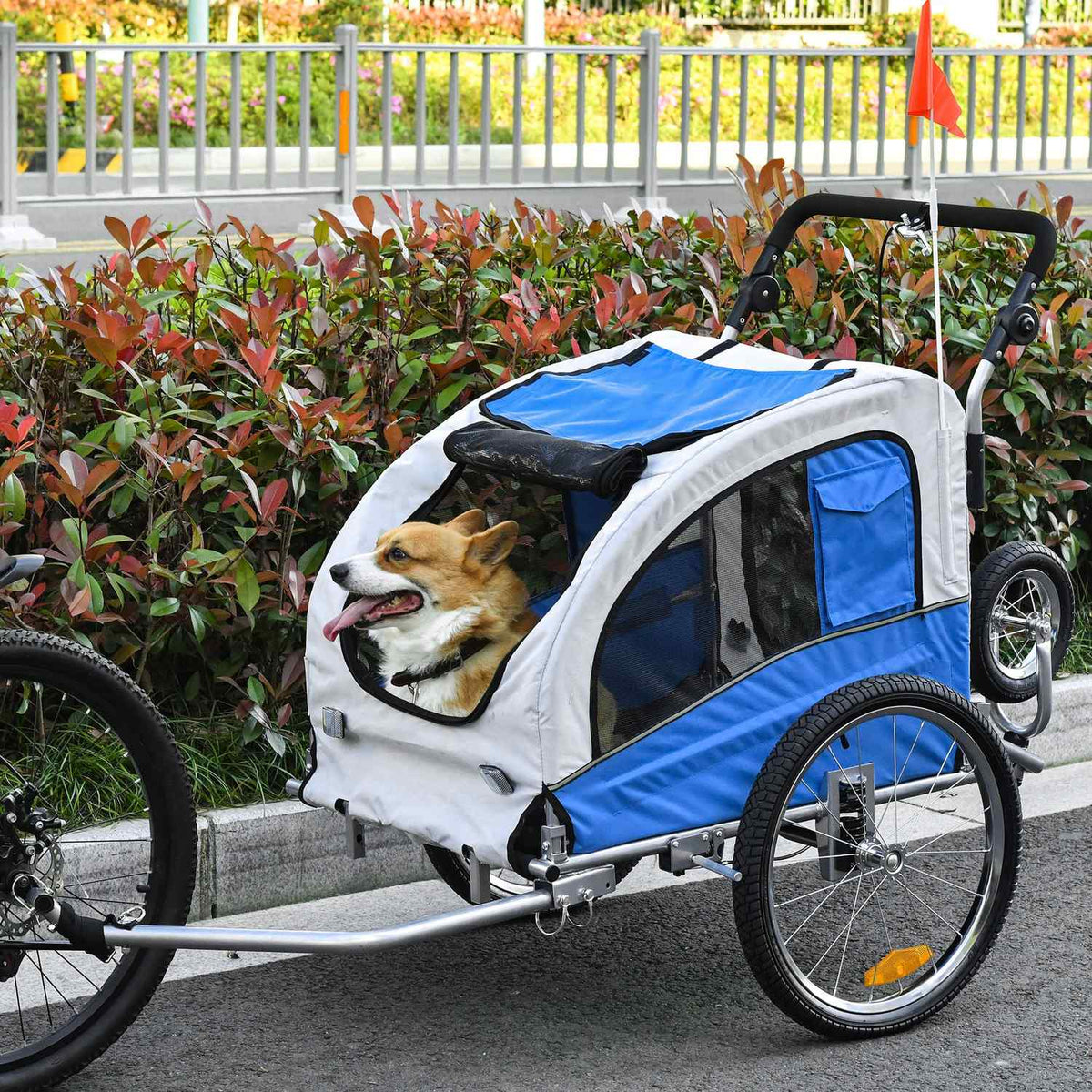 2 In 1 Dog Trailer Jogger Bicycle Trailer Dog Bicycle Trailer Blue + Gray 155 X 83 X 108 Cm