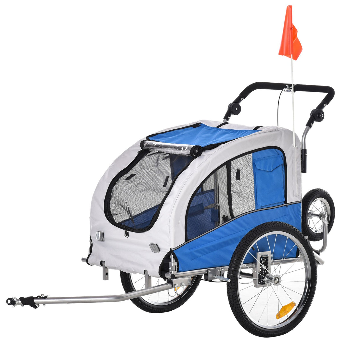 2 In 1 Dog Trailer Jogger Bicycle Trailer Dog Bicycle Trailer Blue + Gray 155 X 83 X 108 Cm