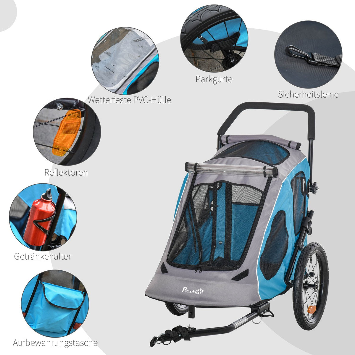 2-In-1 Dog Trailer Multifunctional Pet Bicycle Trailer Breathable Oxford Cloth Metal Blue