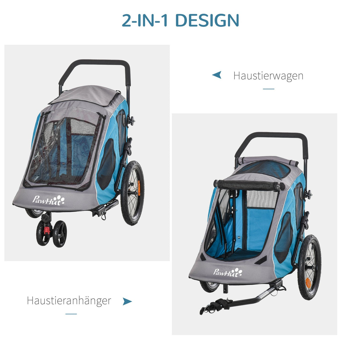 2-In-1 Dog Trailer Multifunctional Pet Bicycle Trailer Breathable Oxford Cloth Metal Blue
